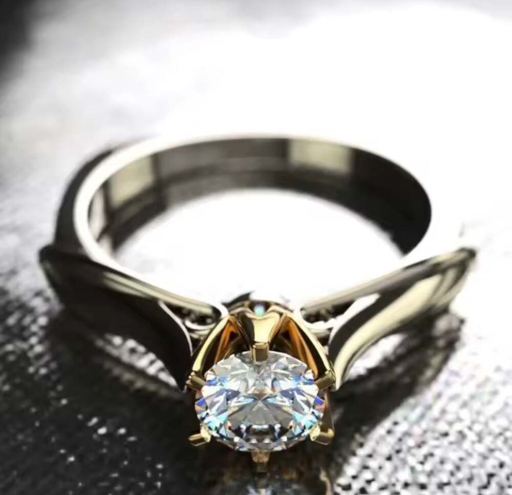 Two-Tone  Solitaire Ring with Round Cubic Zirconia